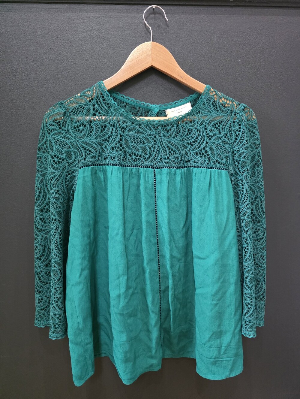 Anthropologie Moulinette Soeurs Lace Cloaked Blouse Green Teal Sz 10